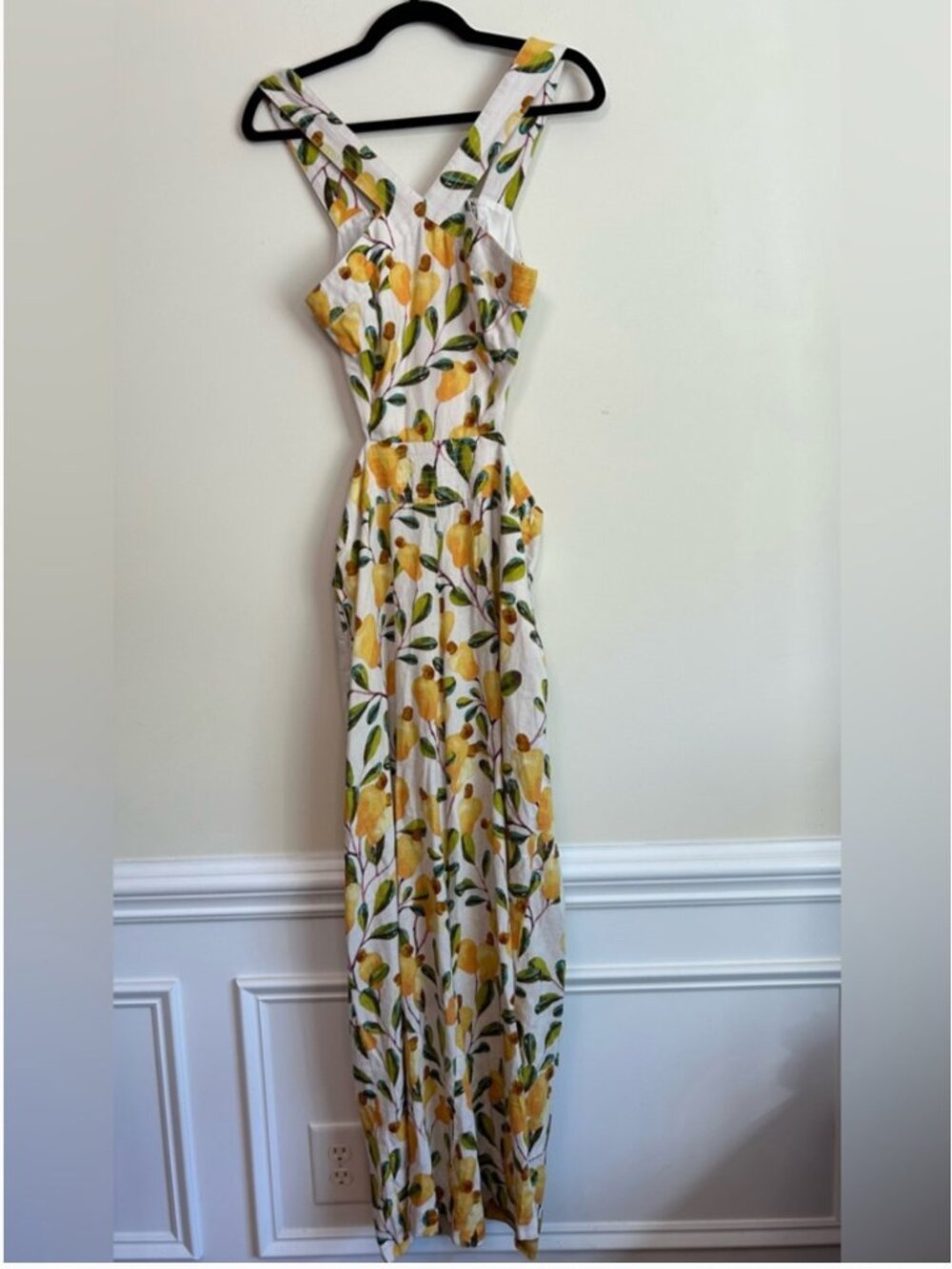 FARM Rio Pear Print Halter Cutout Linen Jumpsuit - Picture 3 of 8